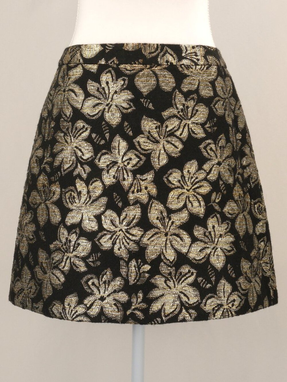 Alice + Olivia Riley Metallic Floral Jacquard Mini Skirt, Black/Gold, US 6